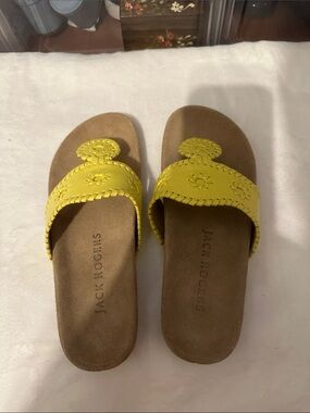 Jack Rogers Yellow Braided Leather Slide Sandals with Medallion